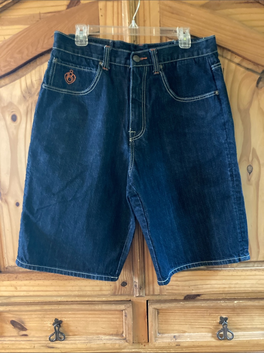Men Eight 732 blue orange jean denim shorts size 36